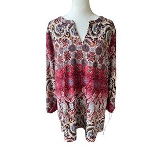 Women’s Long Sleeve Large Maroon Multicolor Tunic By CB Established 1962